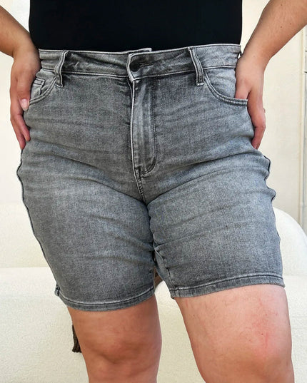 Judy Blue Full Size High Waist Washed Denim Shorts - THE AMERICAN BLUE