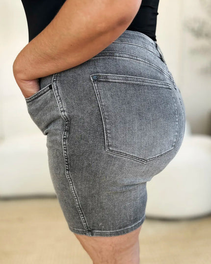 Judy Blue Full Size High Waist Washed Denim Shorts - THE AMERICAN BLUE