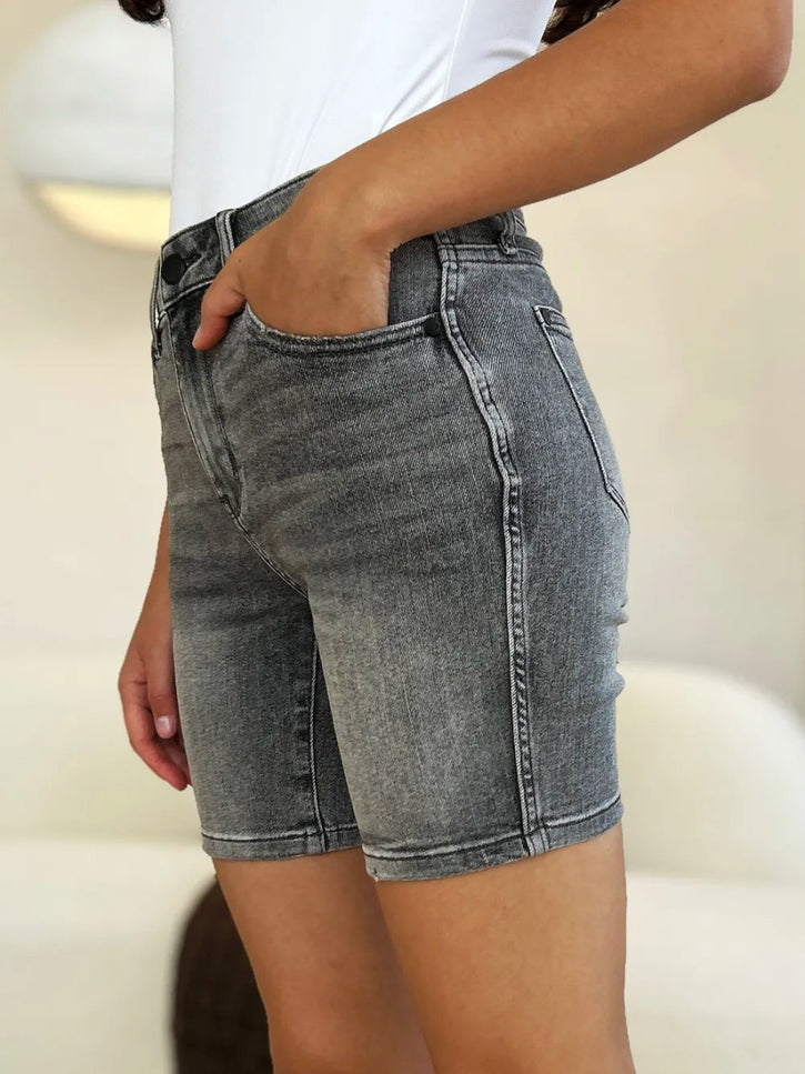 Judy Blue Full Size High Waist Washed Denim Shorts - THE AMERICAN BLUE