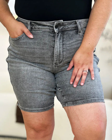 Judy Blue Full Size High Waist Washed Denim Shorts - THE AMERICAN BLUE