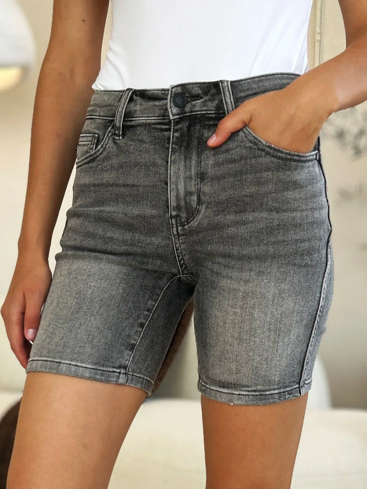 Judy Blue Full Size High Waist Washed Denim Shorts - THE AMERICAN BLUE