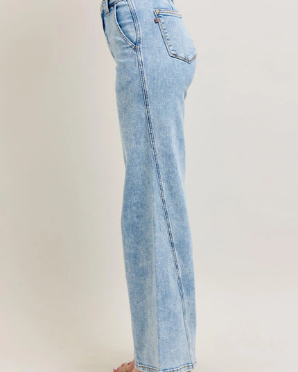 Judy Blue Full Size High Waist Wide Leg Jeans with Skewed Inseam Plus Size - THE AMERICAN BLUE