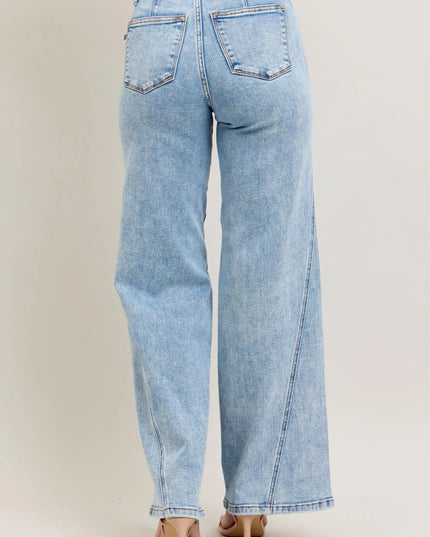 Judy Blue Full Size High Waist Wide Leg Jeans with Skewed Inseam Plus Size - THE AMERICAN BLUE