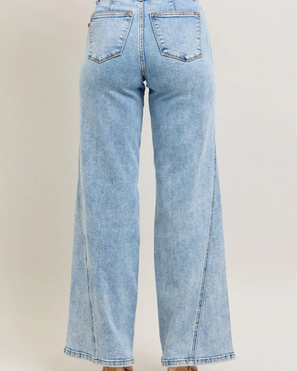 Judy Blue Full Size High Waist Wide Leg Jeans with Skewed Inseam Plus Size - THE AMERICAN BLUE