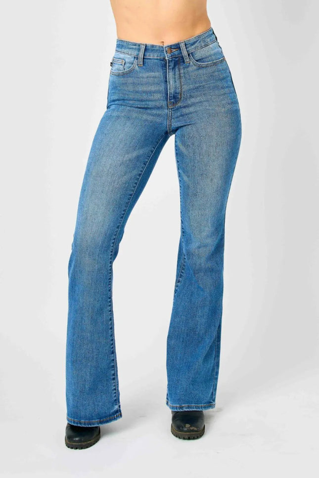 Judy Blue Full Size High - Waisted Classic Flare Jeans Plus Size - THE AMERICAN BLUE