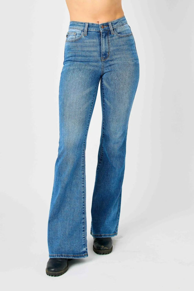 Judy Blue Full Size High - Waisted Classic Flare Jeans Plus Size - THE AMERICAN BLUE