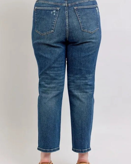 Judy Blue Full Size High Waisted Rigid Magic Non - destroy Straight Leg Jeans Plus Size - THE AMERICAN BLUE