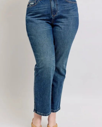 Judy Blue Full Size High Waisted Rigid Magic Non - destroy Straight Leg Jeans Plus Size - THE AMERICAN BLUE