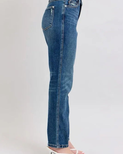 Judy Blue Full Size High Waisted Rigid Magic Non - destroy Straight Leg Jeans Plus Size - THE AMERICAN BLUE