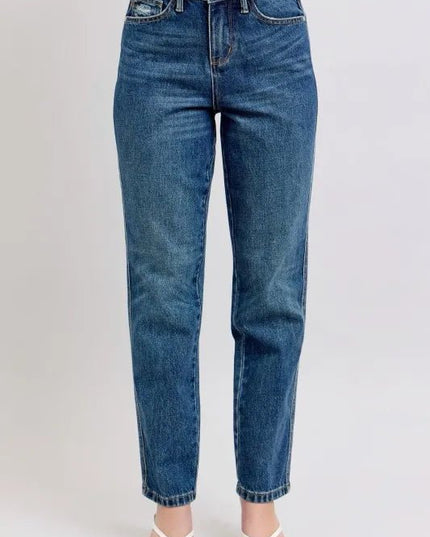Judy Blue Full Size High Waisted Rigid Magic Non - destroy Straight Leg Jeans Plus Size - THE AMERICAN BLUE