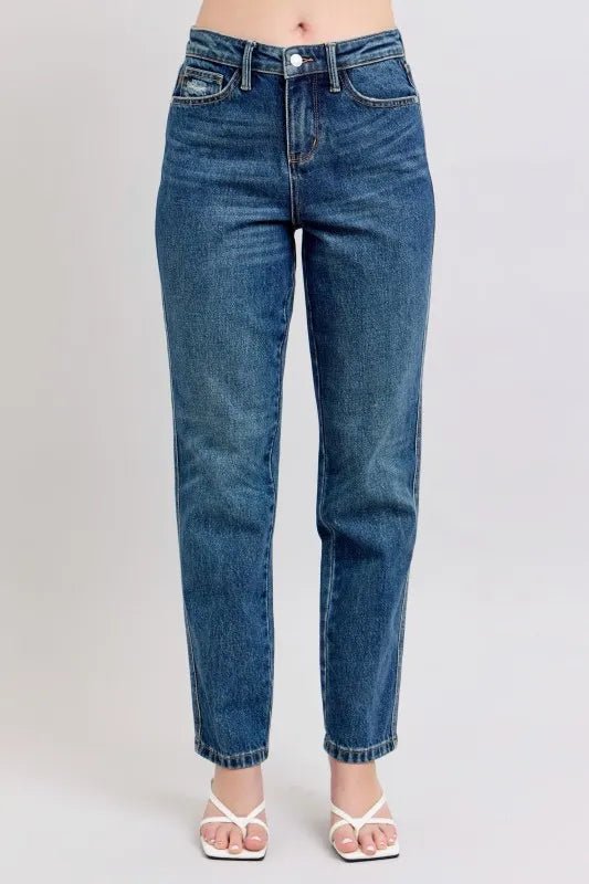 Judy Blue Full Size High Waisted Rigid Magic Non - destroy Straight Leg Jeans Plus Size - THE AMERICAN BLUE