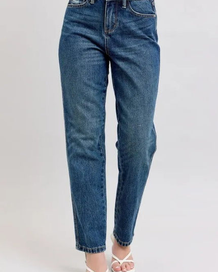 Judy Blue Full Size High Waisted Rigid Magic Non - destroy Straight Leg Jeans Plus Size - THE AMERICAN BLUE