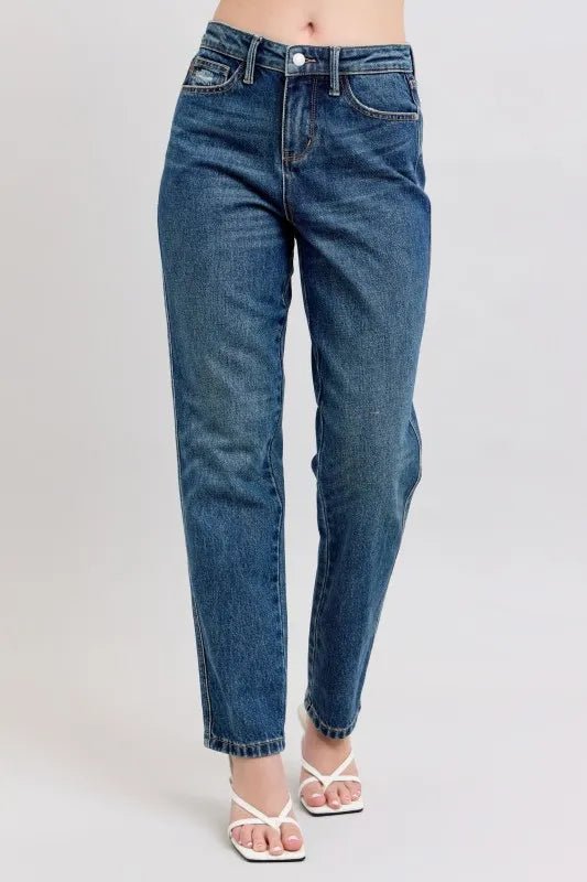 Judy Blue Full Size High Waisted Rigid Magic Non - destroy Straight Leg Jeans Plus Size - THE AMERICAN BLUE