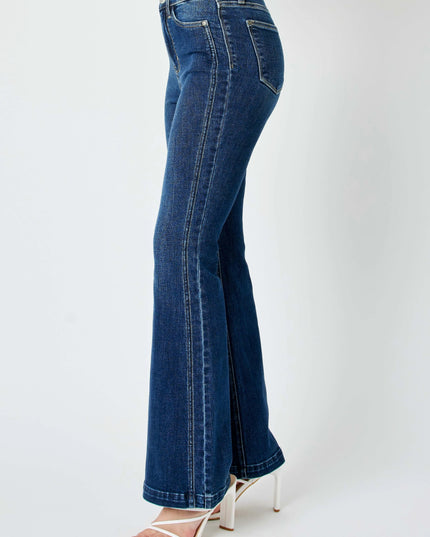Judy Blue Full Size Hw Angled Side Seam Detail Flare Jeans Plus Size - THE AMERICAN BLUE