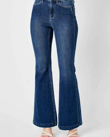 Judy Blue Full Size Hw Angled Side Seam Detail Flare Jeans Plus Size - THE AMERICAN BLUE