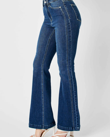 Judy Blue Full Size Hw Angled Side Seam Detail Flare Jeans Plus Size - THE AMERICAN BLUE