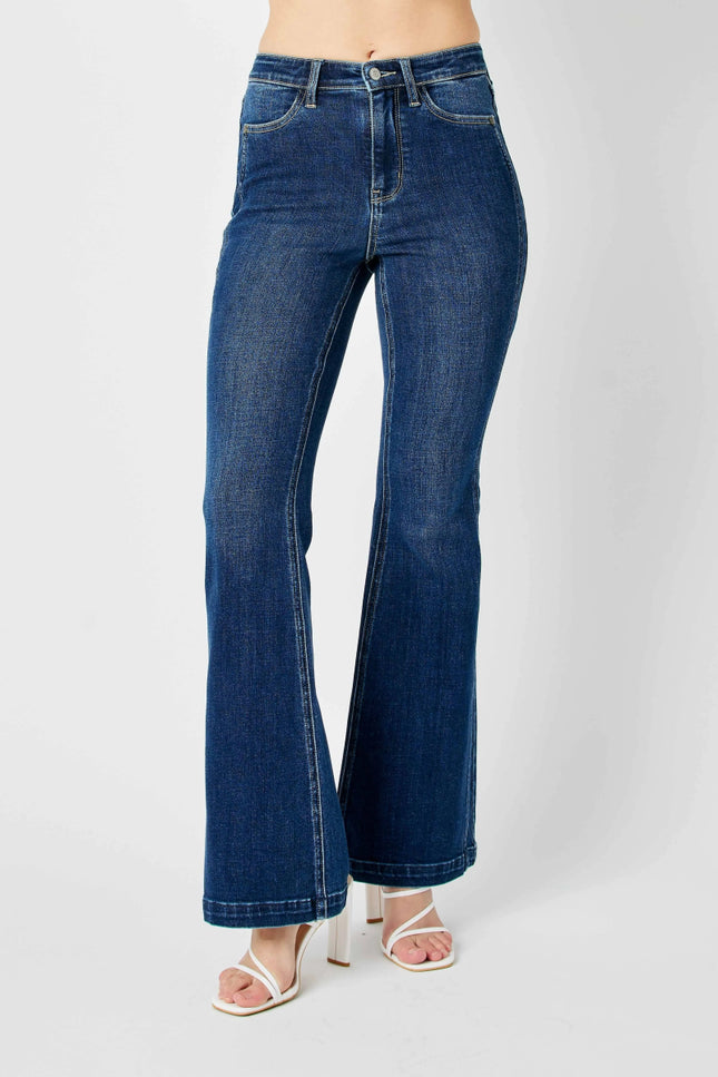 Judy Blue Full Size Hw Angled Side Seam Detail Flare Jeans Plus Size - THE AMERICAN BLUE