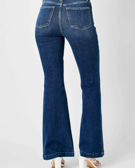 Judy Blue Full Size Hw Angled Side Seam Detail Flare Jeans Plus Size - THE AMERICAN BLUE