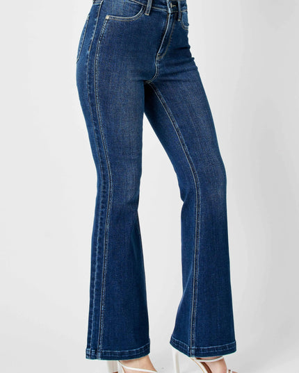 Judy Blue Full Size Hw Angled Side Seam Detail Flare Jeans Plus Size - THE AMERICAN BLUE