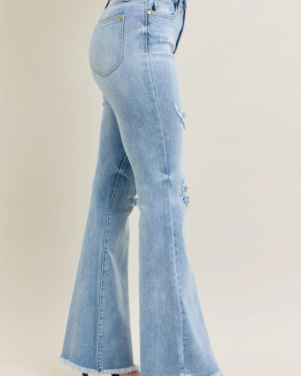 Judy Blue Full Size Hw Flare Jeans W/ Shield Pockets Plus Size - THE AMERICAN BLUE