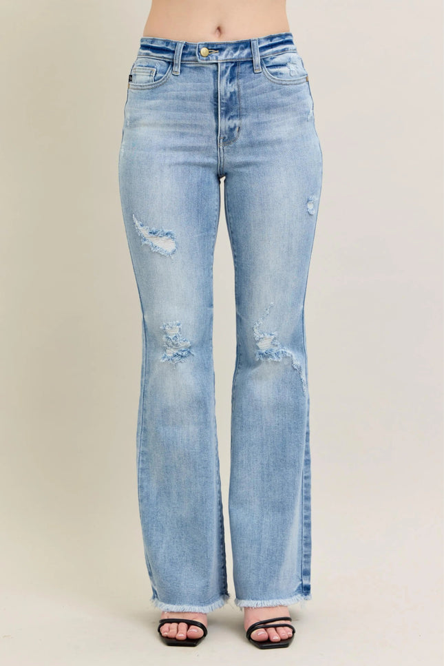 Judy Blue Full Size Hw Flare Jeans W/ Shield Pockets Plus Size - THE AMERICAN BLUE