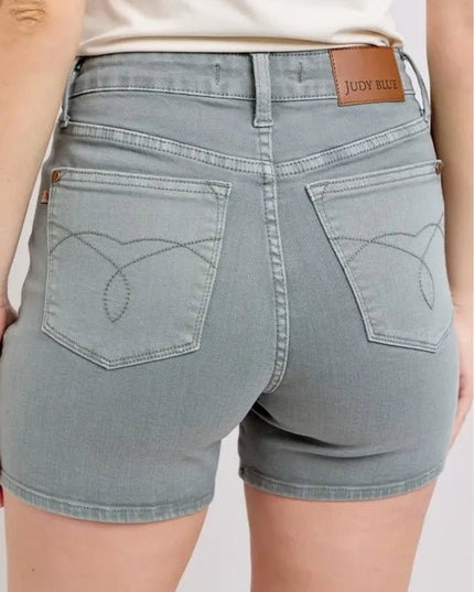 Judy Blue Full Size Hw Garment Dyed & Back Pkt Embroidery Shorts Plus Size - THE AMERICAN BLUE