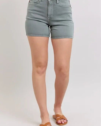 Judy Blue Full Size Hw Garment Dyed & Back Pkt Embroidery Shorts Plus Size - THE AMERICAN BLUE