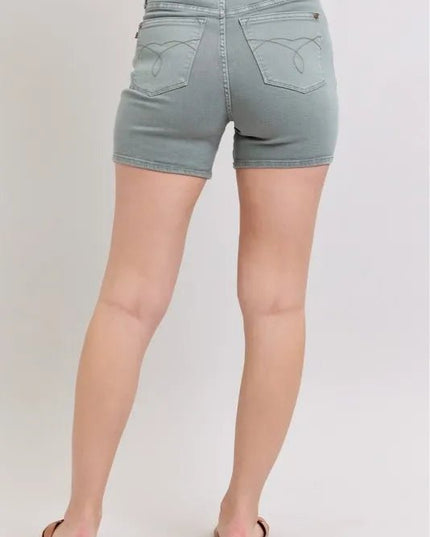 Judy Blue Full Size Hw Garment Dyed & Back Pkt Embroidery Shorts Plus Size - THE AMERICAN BLUE