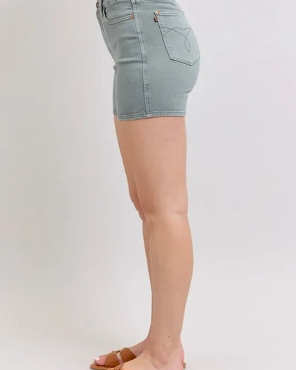 Judy Blue Full Size Hw Garment Dyed & Back Pkt Embroidery Shorts Plus Size - THE AMERICAN BLUE