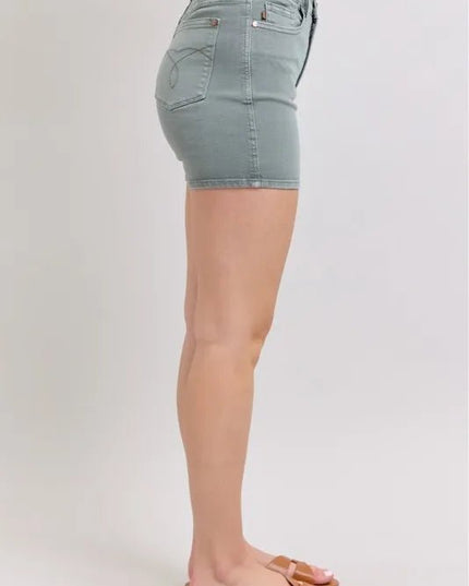 Judy Blue Full Size Hw Garment Dyed & Back Pkt Embroidery Shorts Plus Size - THE AMERICAN BLUE