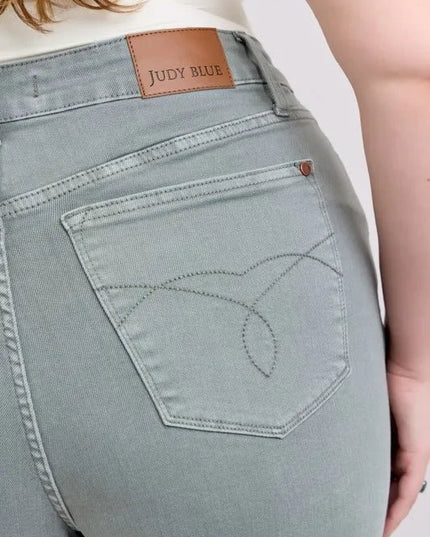 Judy Blue Full Size Hw Garment Dyed & Back Pkt Embroidery Shorts Plus Size - THE AMERICAN BLUE
