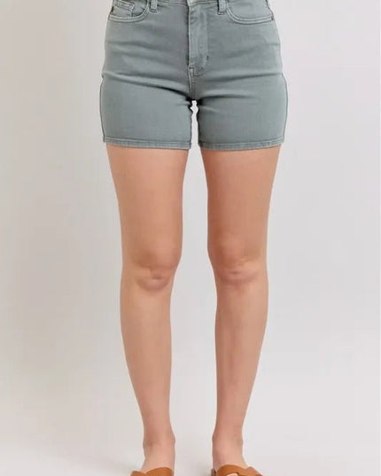 Judy Blue Full Size Hw Garment Dyed & Back Pkt Embroidery Shorts Plus Size - THE AMERICAN BLUE