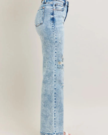 Judy Blue Full Size Hw Mineral Wash Destroy 90's Straight Jeans Plus Size - THE AMERICAN BLUE