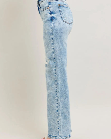 Judy Blue Full Size Hw Mineral Wash Destroy 90's Straight Jeans Plus Size - THE AMERICAN BLUE
