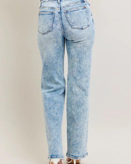 Judy Blue Full Size Hw Mineral Wash Destroy 90's Straight Jeans Plus Size - THE AMERICAN BLUE