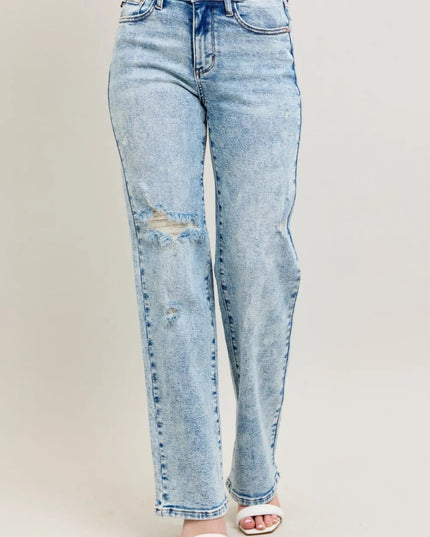 Judy Blue Full Size Hw Mineral Wash Destroy 90's Straight Jeans Plus Size - THE AMERICAN BLUE