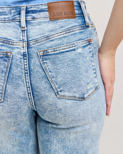 Judy Blue Full Size Hw Mineral Wash Destroy 90's Straight Jeans Plus Size - THE AMERICAN BLUE