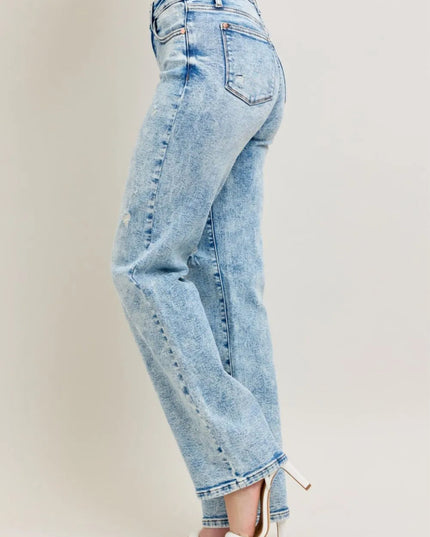 Judy Blue Full Size Hw Mineral Wash Destroy 90's Straight Jeans Plus Size - THE AMERICAN BLUE