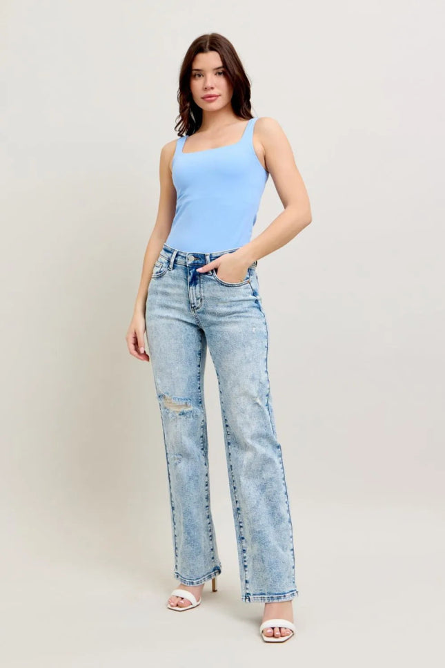 Judy Blue Full Size Hw Mineral Wash Destroy 90's Straight Jeans Plus Size - THE AMERICAN BLUE