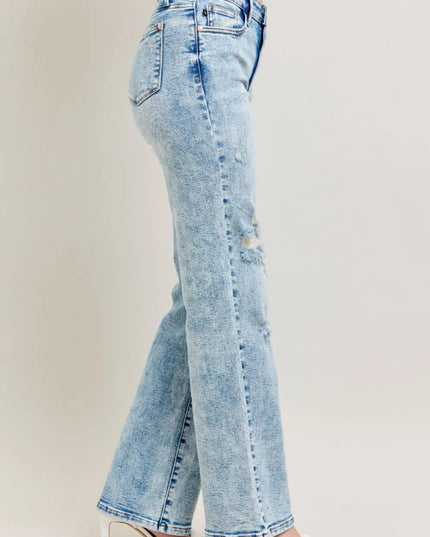 Judy Blue Full Size Hw Mineral Wash Destroy 90's Straight Jeans Plus Size - THE AMERICAN BLUE