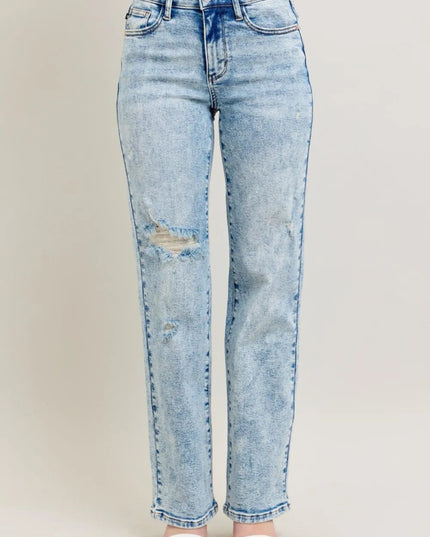Judy Blue Full Size Hw Mineral Wash Destroy 90's Straight Jeans Plus Size - THE AMERICAN BLUE