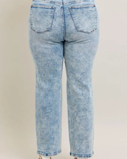 Judy Blue Full Size Hw Mineral Wash Destroy 90's Straight Jeans Plus Size - THE AMERICAN BLUE