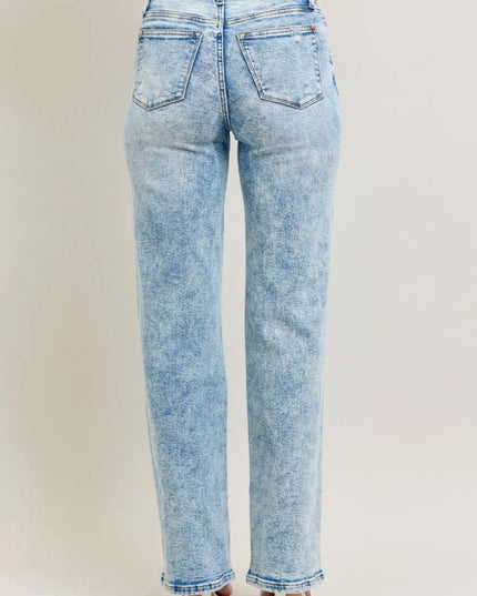 Judy Blue Full Size Hw Mineral Wash Destroy 90's Straight Jeans Plus Size - THE AMERICAN BLUE