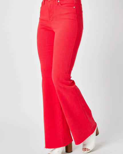 Judy Blue Full Size Hw Tummy Control Garment Dyed Flare Jeans Plus Size - THE AMERICAN BLUE