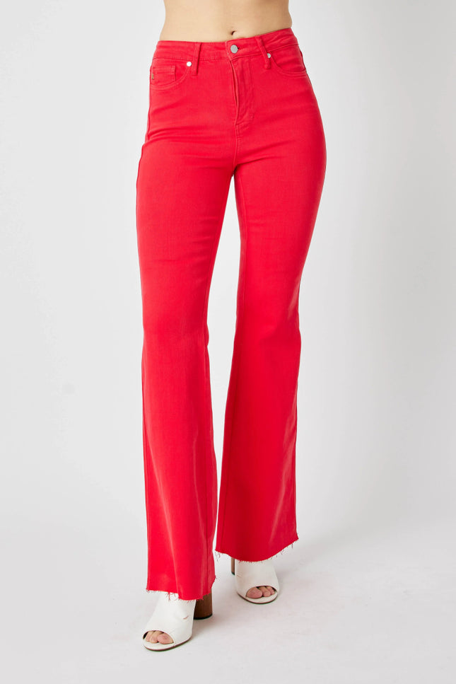 Judy Blue Full Size Hw Tummy Control Garment Dyed Flare Jeans Plus Size - THE AMERICAN BLUE