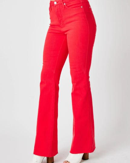 Judy Blue Full Size Hw Tummy Control Garment Dyed Flare Jeans Plus Size - THE AMERICAN BLUE
