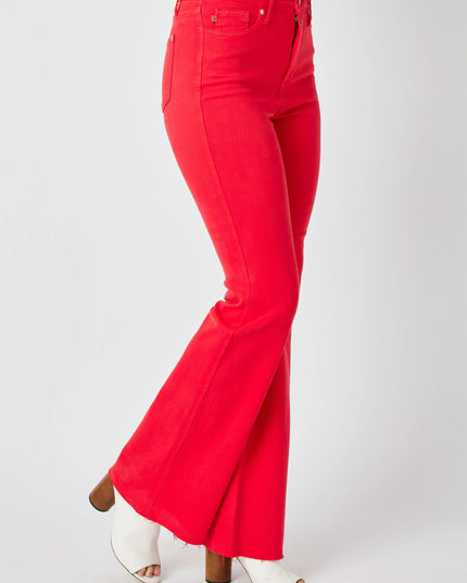 Judy Blue Full Size Hw Tummy Control Garment Dyed Flare Jeans Plus Size - THE AMERICAN BLUE