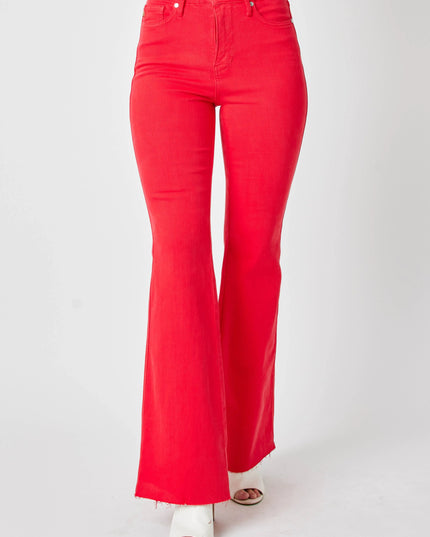 Judy Blue Full Size Hw Tummy Control Garment Dyed Flare Jeans Plus Size - THE AMERICAN BLUE