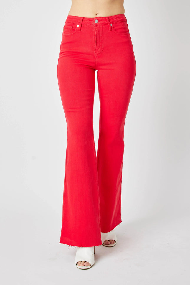 Judy Blue Full Size Hw Tummy Control Garment Dyed Flare Jeans Plus Size - THE AMERICAN BLUE