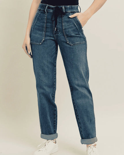 Judy Blue Full Size HW Vintage Wash Jeans w/ Drawstring Plus Size - THE AMERICAN BLUE